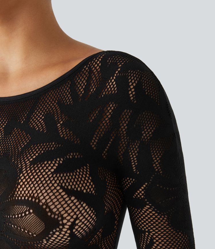 Seamless Flow Boatneck Long Sleeve Cutout Casual Bodysuit