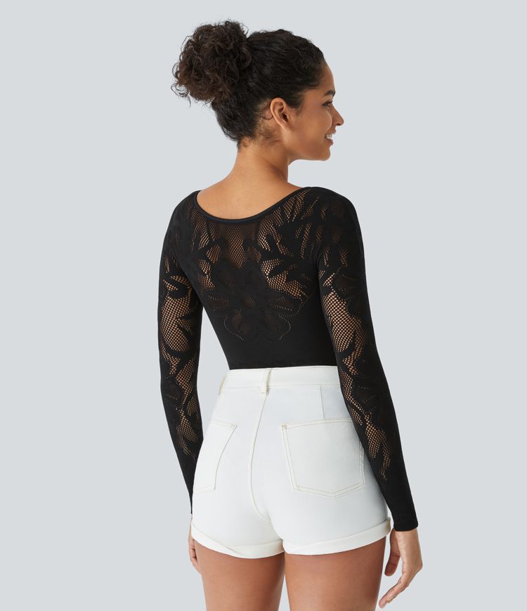 Seamless Flow Boatneck Long Sleeve Cutout Casual Bodysuit