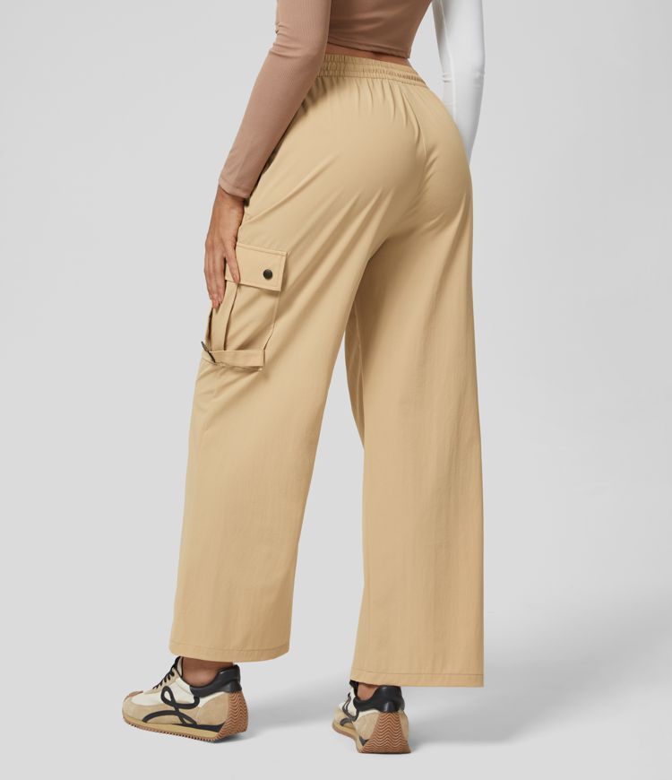 Pantalon cargo décontracté à cordon, taille mi-haute, avec poches