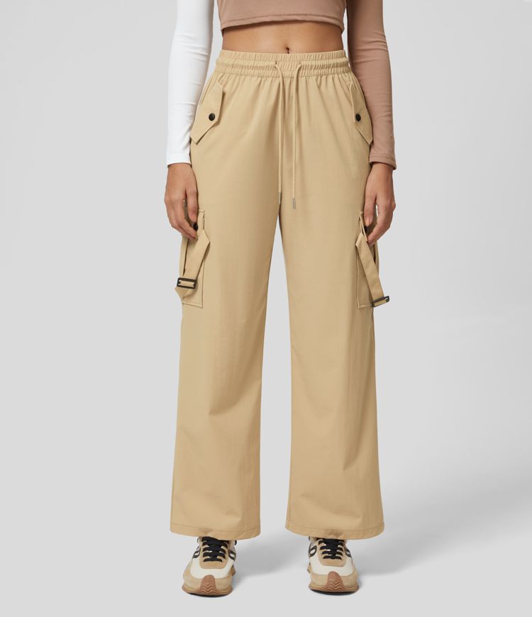 Pantalon Cargo Casual Avec Taille Moyenne Cordons de Serrage et Multiples Poches