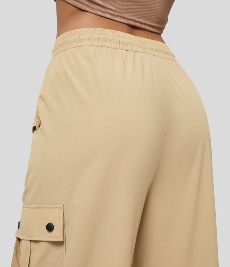 Pantalon cargo décontracté à cordon, taille mi-haute, avec poches