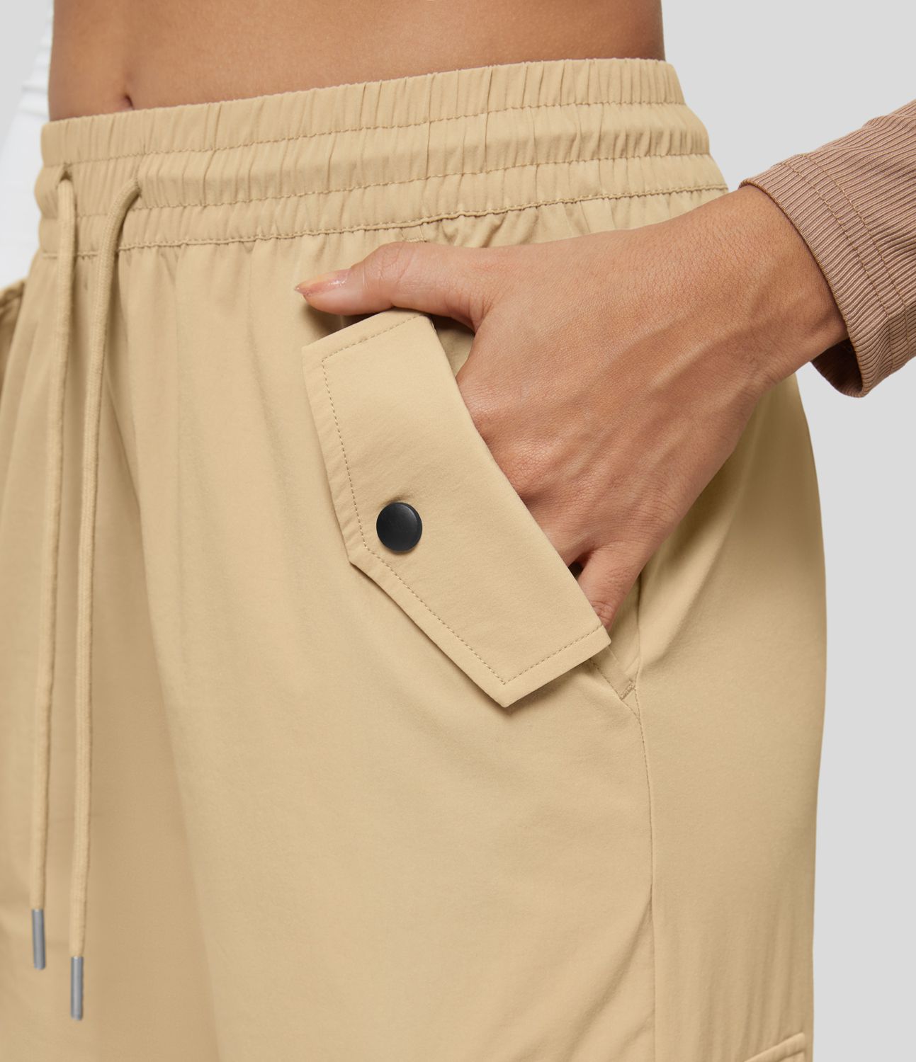 Pantalon cargo décontracté à cordon, taille mi-haute, avec poches