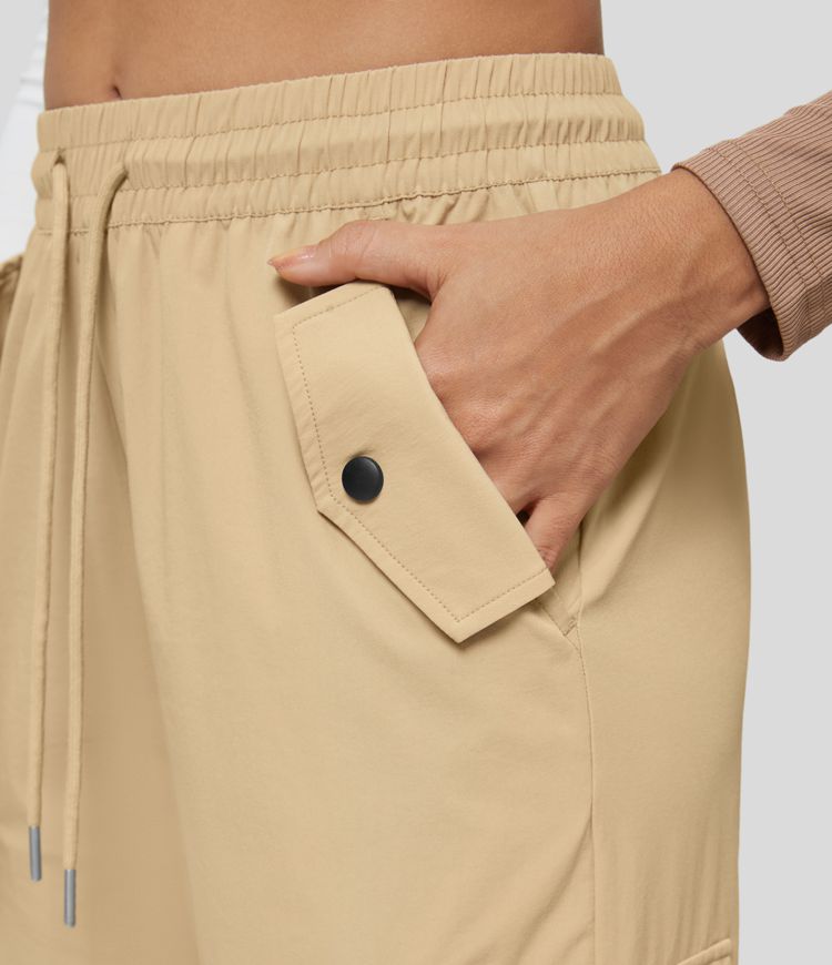 Pantalon cargo décontracté à cordon, taille mi-haute, avec poches