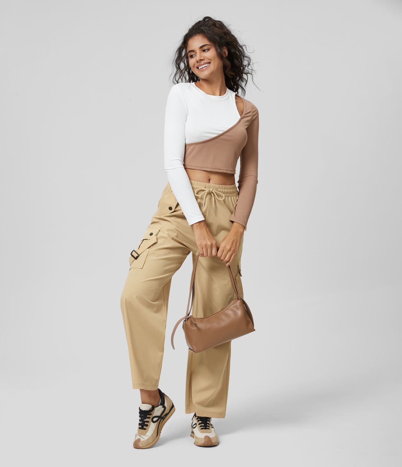Pantalon cargo décontracté à cordon, taille mi-haute, avec poches