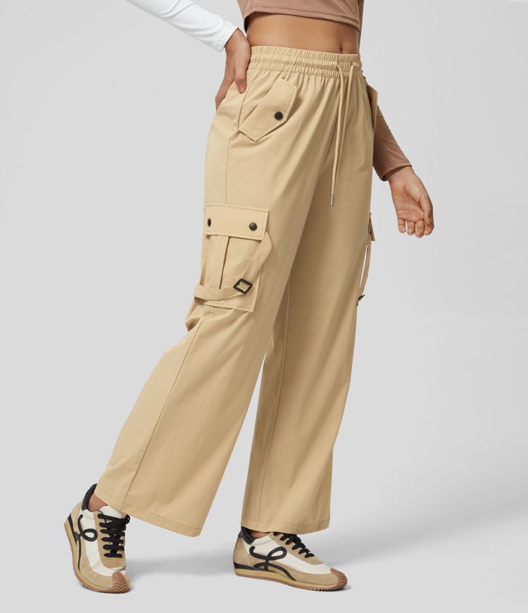 Pantalon cargo décontracté à cordon, taille mi-haute, avec poches