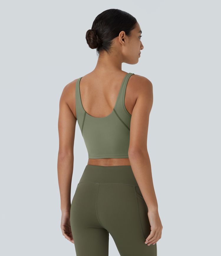 Gepolstertes, kurzes Yoga-Tanktop mit V-Ausschnitt - A-D Cups Gepolstertes, kurzes Yoga-Tanktop mit V-Ausschnitt - A-D Cups