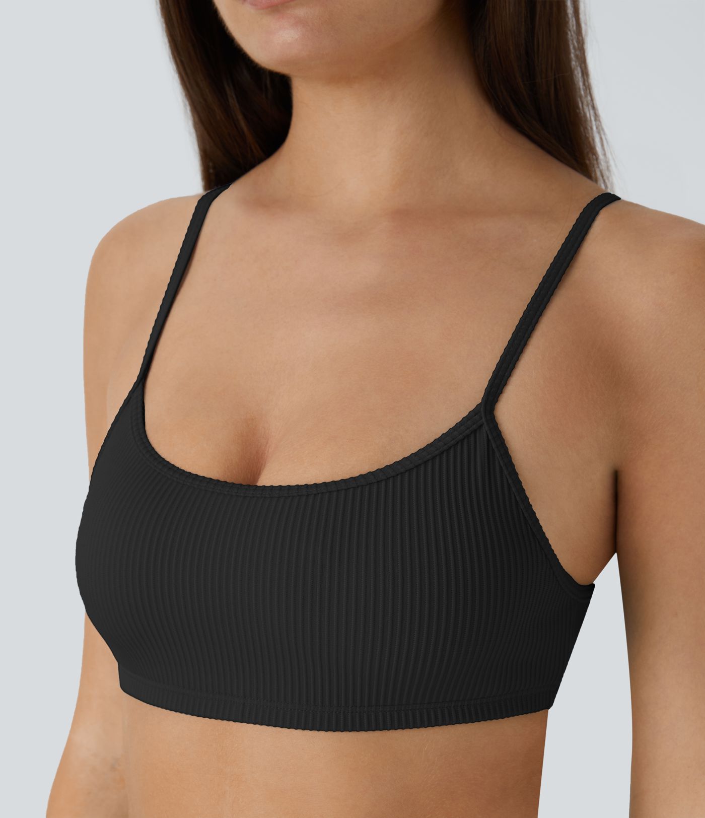 Ribbed Adjustable Strap Backless Bikini Top Swimsuit