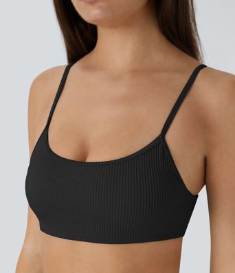 Ribbed Adjustable Strap Backless Bikini Top Swimsuit