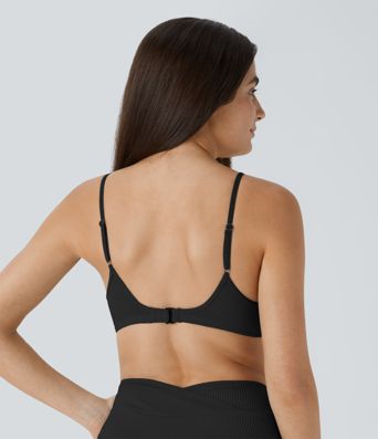 Ribbed Adjustable Strap Backless Bikini Top Swimsuit