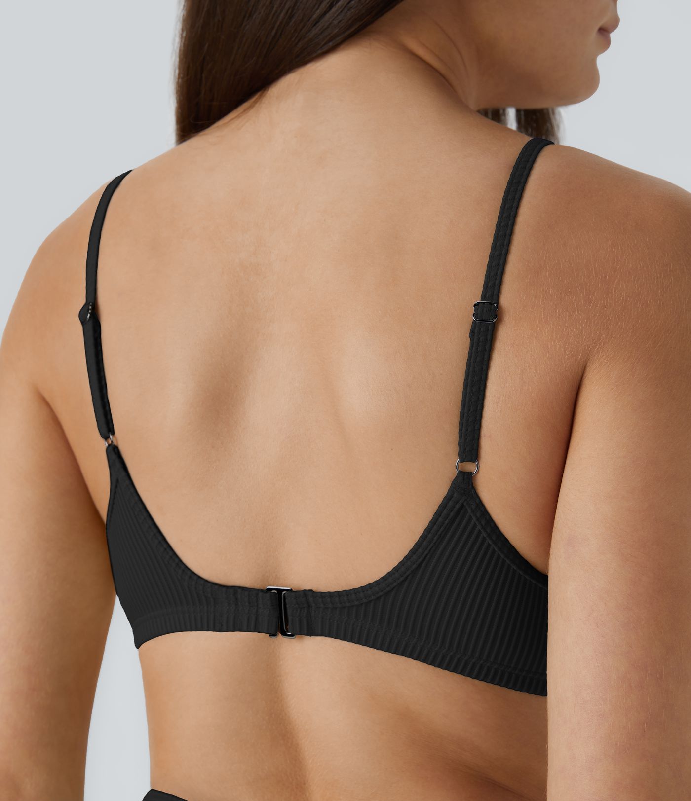 Ribbed Adjustable Strap Backless Bikini Top Swimsuit