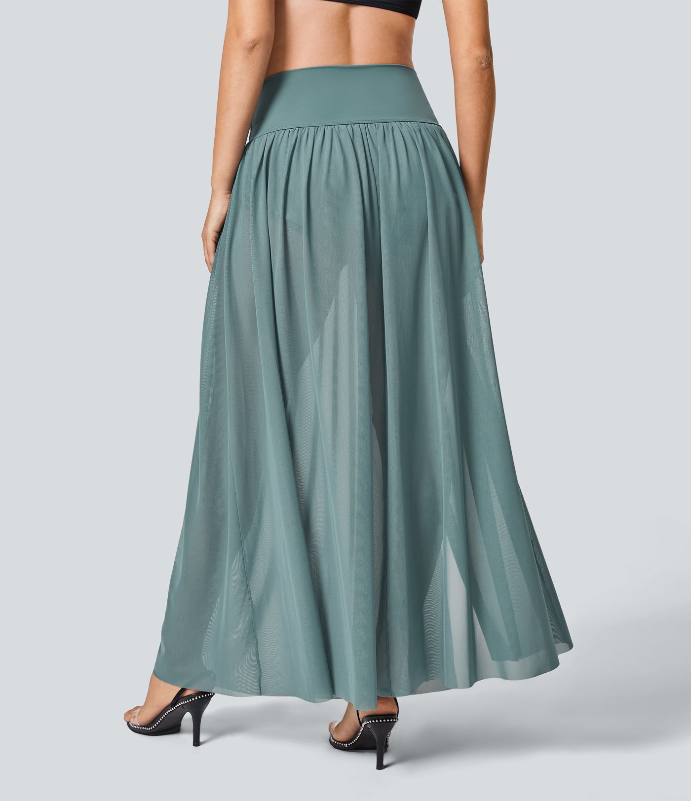 Flowy 2-in-1-Maxirock aus Mesh mit hohem Bund, Rock mit integrierter Hose lang