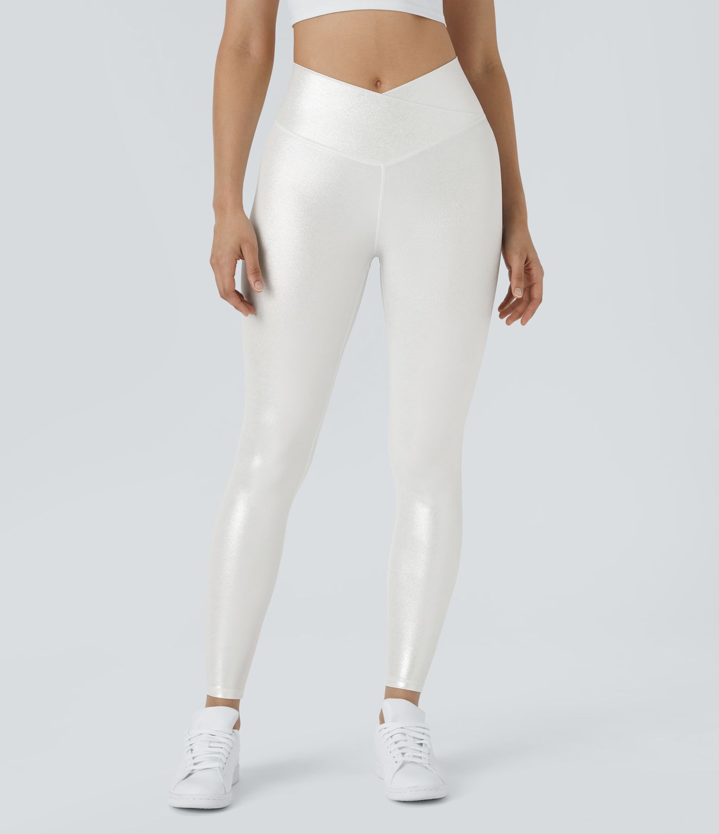 Softlyzero™ Legging Casual en Tissu Enduit avec Poches Arrière Croisées Impression Métallisée Extensibles