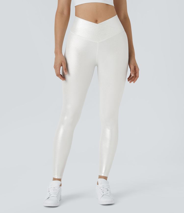 Softlyzero™ Legging Casual en Tissu Enduit avec Poches Arrière Croisées Impression Métallisée Extensibles