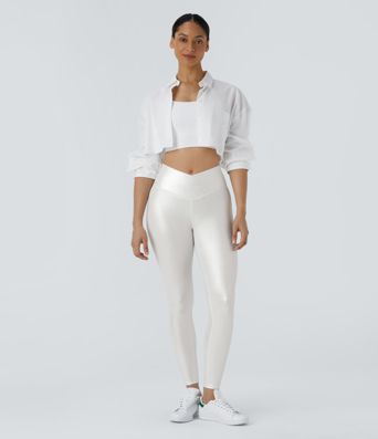 Softlyzero™ Legging Casual en Tissu Enduit avec Poches Arrière Croisées Impression Métallisée Extensibles