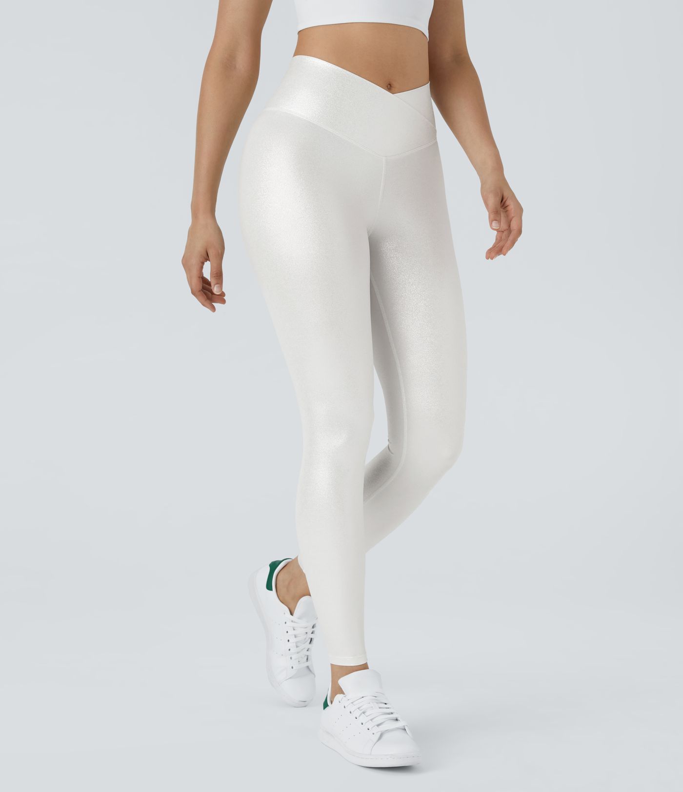 Softlyzero™ Legging Casual en Tissu Enduit avec Poches Arrière Croisées Impression Métallisée Extensibles