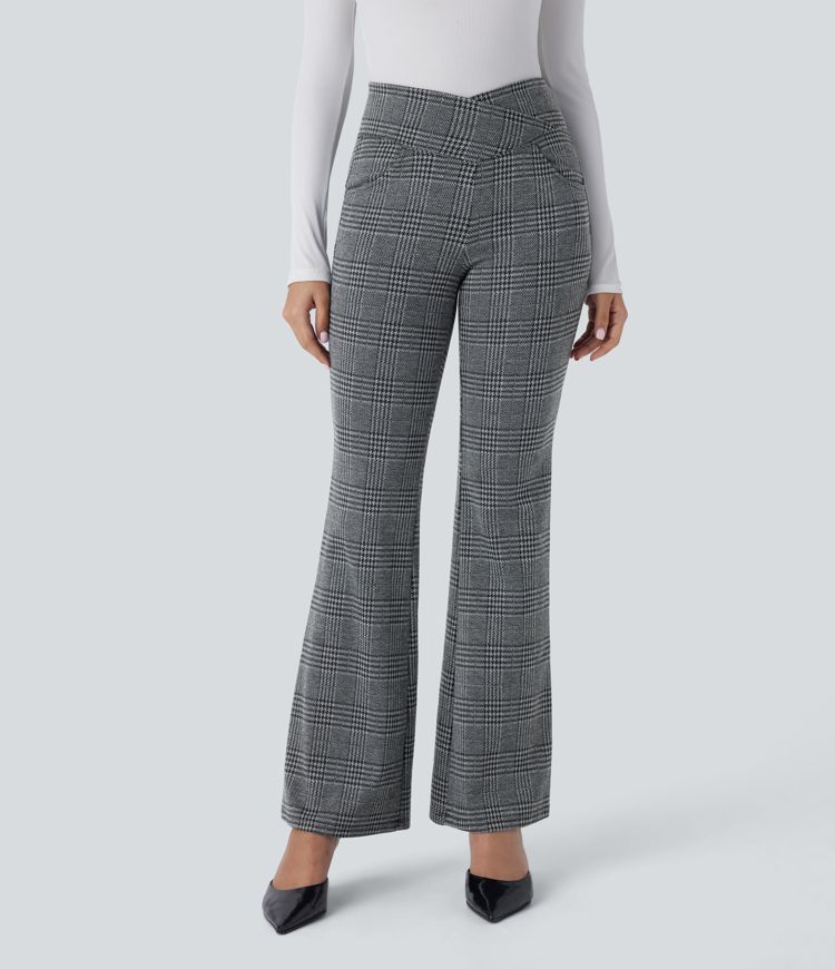 Pantalon ample taille haute avec poches croisées à carreaux