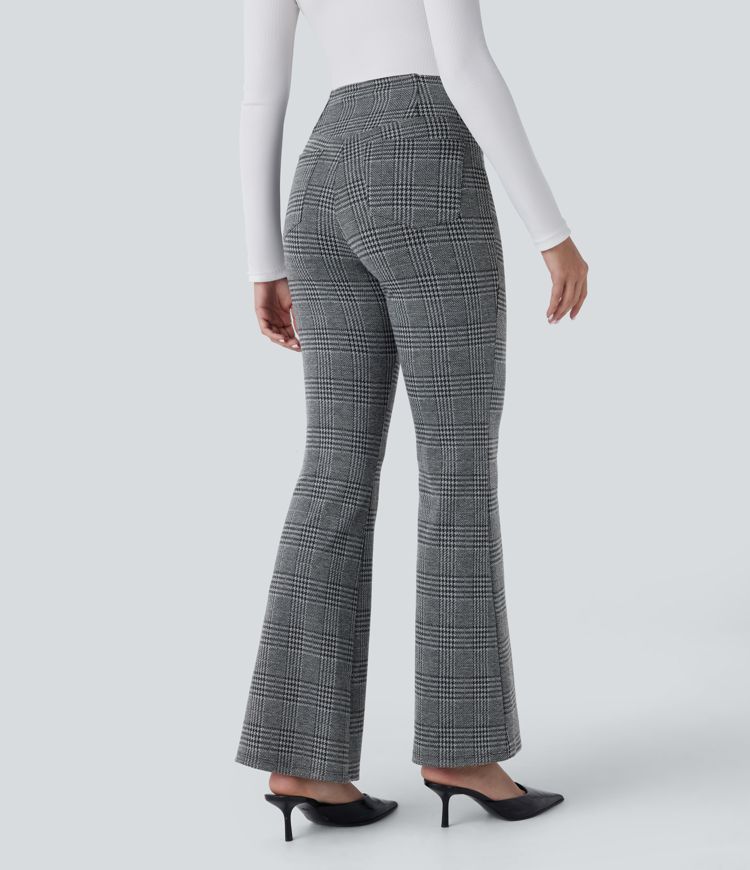 Pantalon ample taille haute avec poches croisées à carreaux