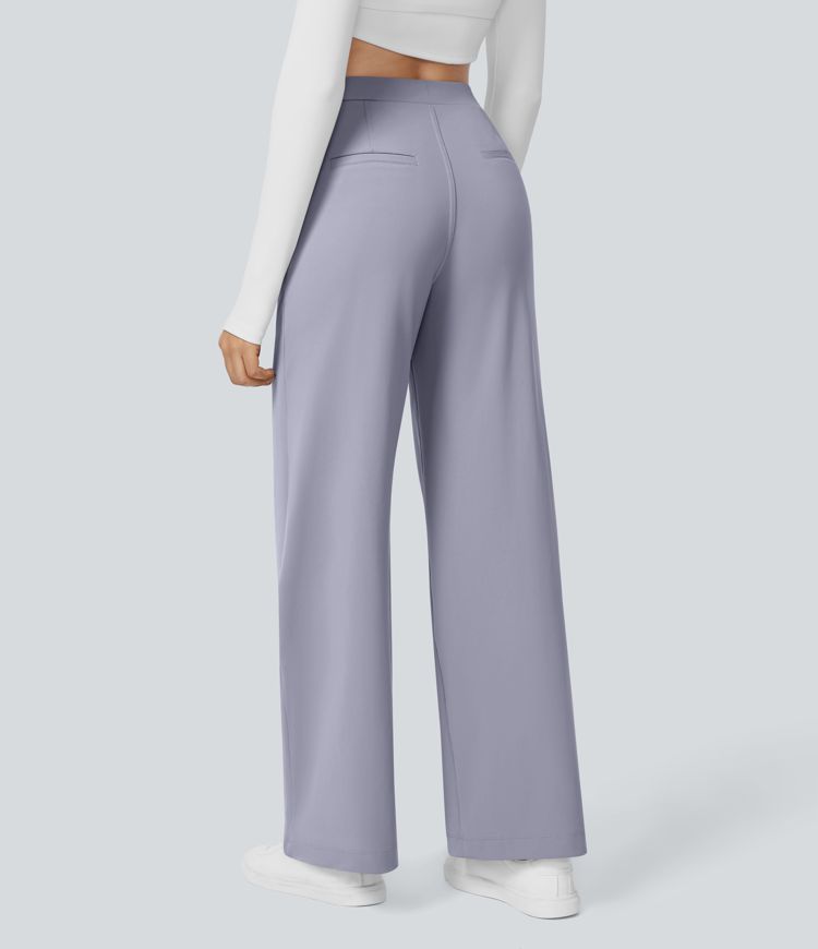  High Waisted Side Pocket Straight Leg Work Pants
