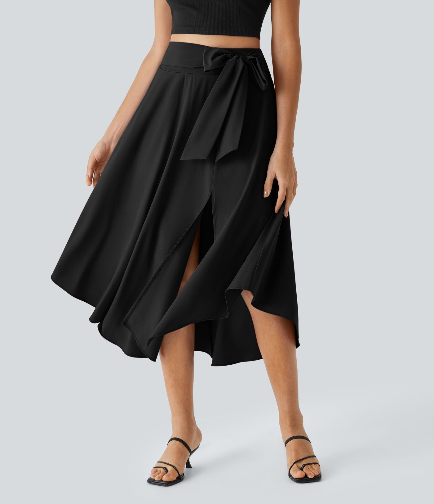 Breezeful™ Jupe Taille Haute Casual Midi Séchage Rapide Fluide Fentes Latérales Nouées 2 en 1 Breezeful™ Jupe Taille Haute Casual Midi Séchage Rapide Fluide Fentes Latérales Nouées 2 en 1