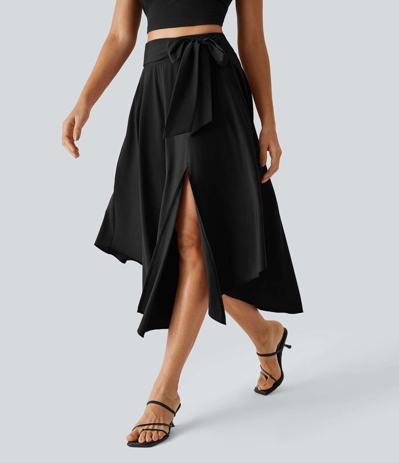Breezeful™ Jupe Taille Haute Casual Midi Séchage Rapide Fluide Fentes Latérales Nouées 2 en 1 Breezeful™ Jupe Taille Haute Casual Midi Séchage Rapide Fluide Fentes Latérales Nouées 2 en 1