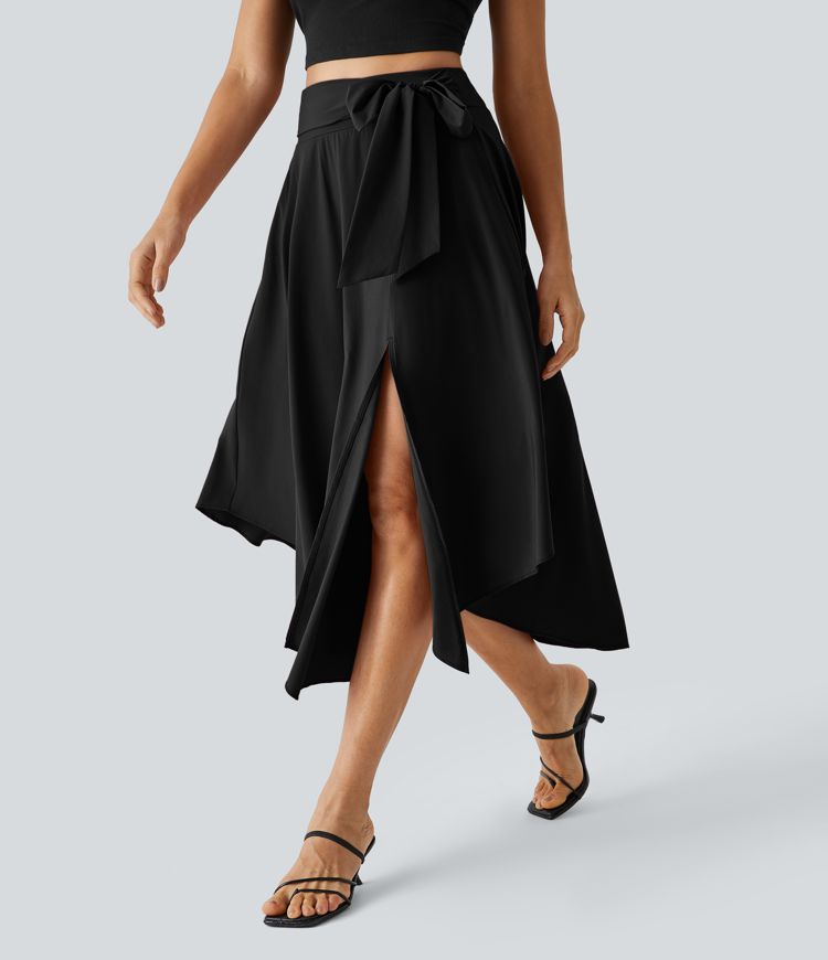 Breezeful™ Jupe Taille Haute Casual Midi Séchage Rapide Fluide Fentes Latérales Nouées 2 en 1 Breezeful™ Jupe Taille Haute Casual Midi Séchage Rapide Fluide Fentes Latérales Nouées 2 en 1