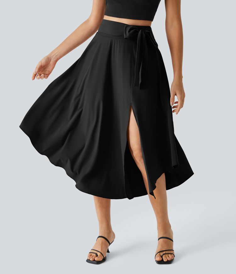 Breezeful™ Jupe Taille Haute Casual Midi Séchage Rapide Fluide Fentes Latérales Nouées 2 en 1 Breezeful™ Jupe Taille Haute Casual Midi Séchage Rapide Fluide Fentes Latérales Nouées 2 en 1