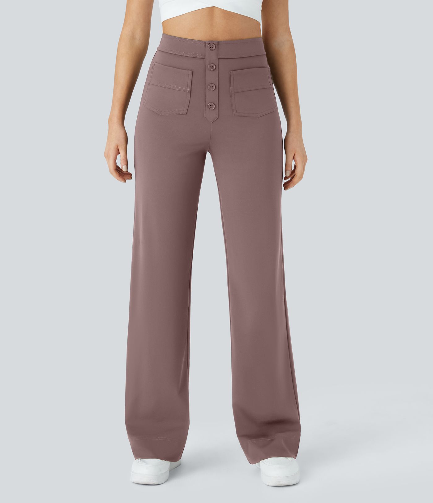 High Waisted with Pockets Straight Leg Stretchy Casual Pants