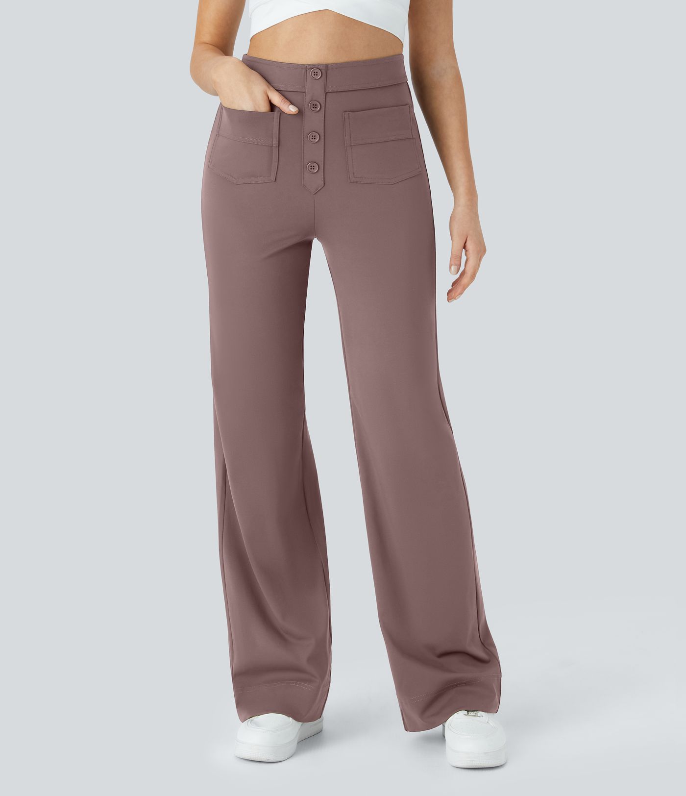 High Waisted with Pockets Straight Leg Stretchy Casual Pants