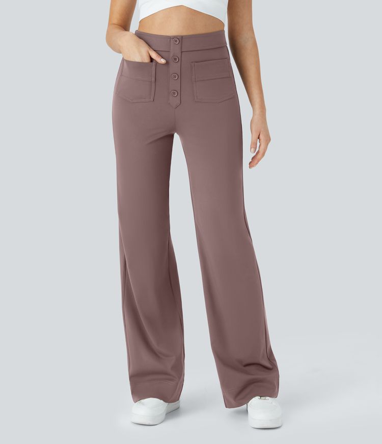 High Waisted with Pockets Straight Leg Stretchy Casual Pants