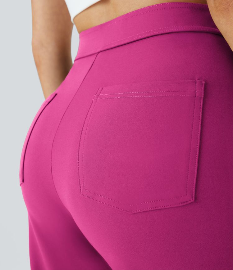 High Waisted Pockets Straight Leg Casual Trousers