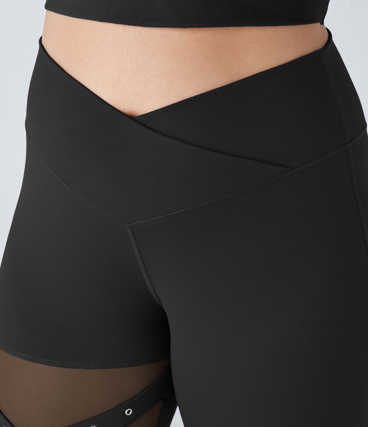 DayStretch High Waisted Crossover Contrast Mesh Decorative Buckle Yoga Plus Size Leggings