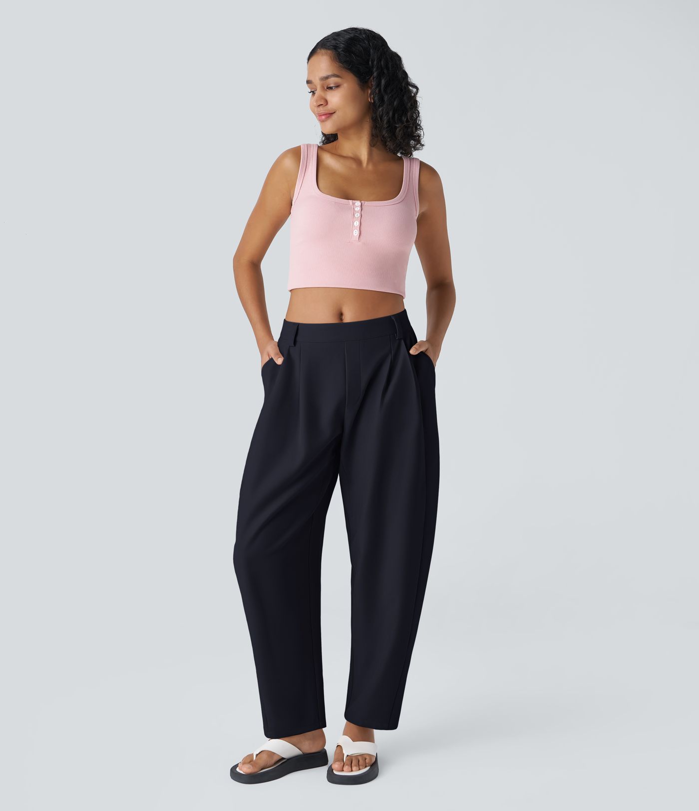 Pantalon tailleur Halara Flex™ barrel, taille mi-haute, avec poche
