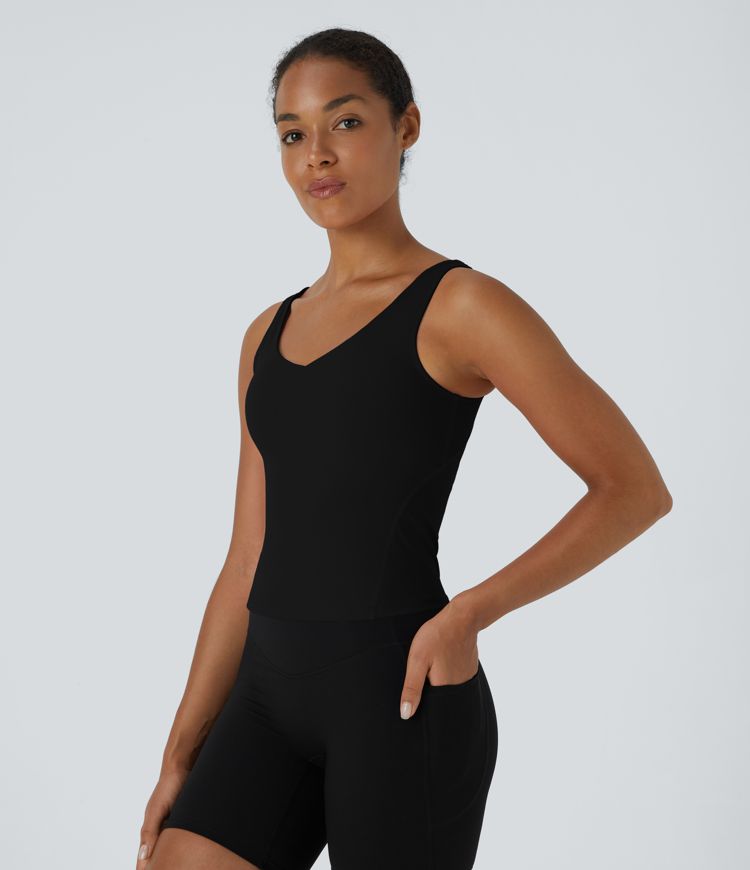 Softlyzero™ Plush Padded V Neck Plain Tank Vest Top Softlyzero™ Plush Padded V Neck Plain Tank Vest Top