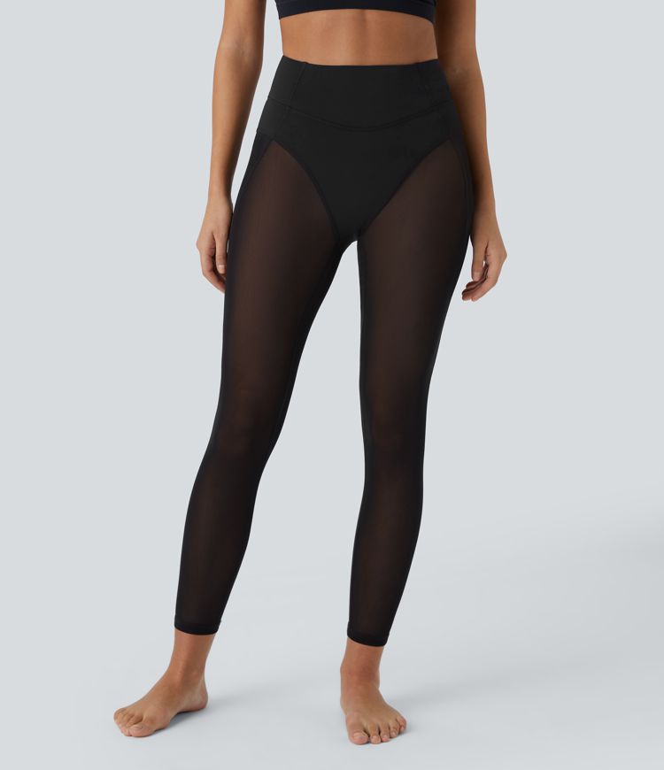 High Waisted 2-in-1 7/8 Sheer Mesh Dance Leggings