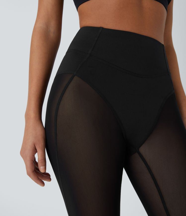 High Waisted 2-in-1 7/8 Sheer Mesh Dance Leggings