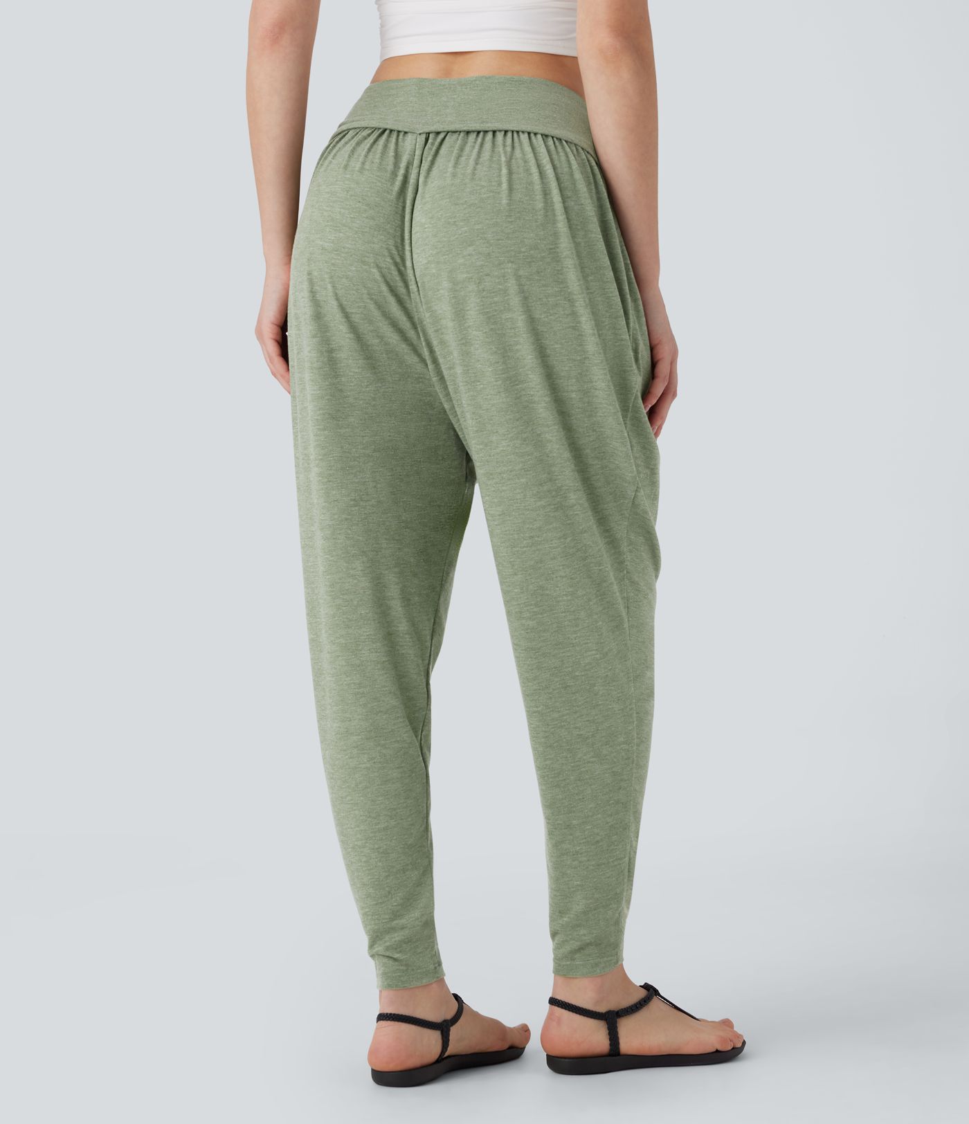 High Waisted Side Pocket Resort Harem Trousers