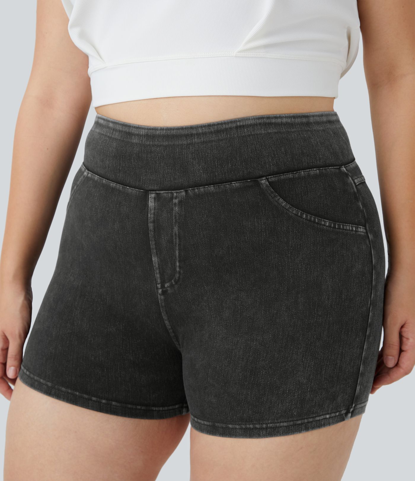 Pantalón corto Halara Flex™ Denim mezclilla elástico bolsillo lateral trasero tiro alto 7.5cm