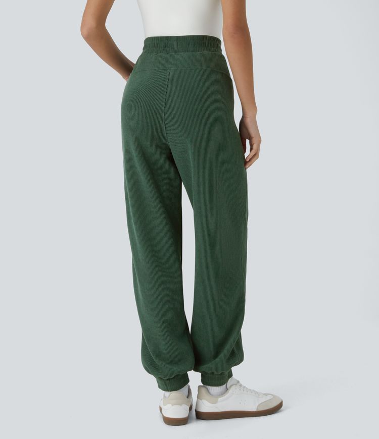 High Waisted Side Pocket Corduroy Casual Joggers