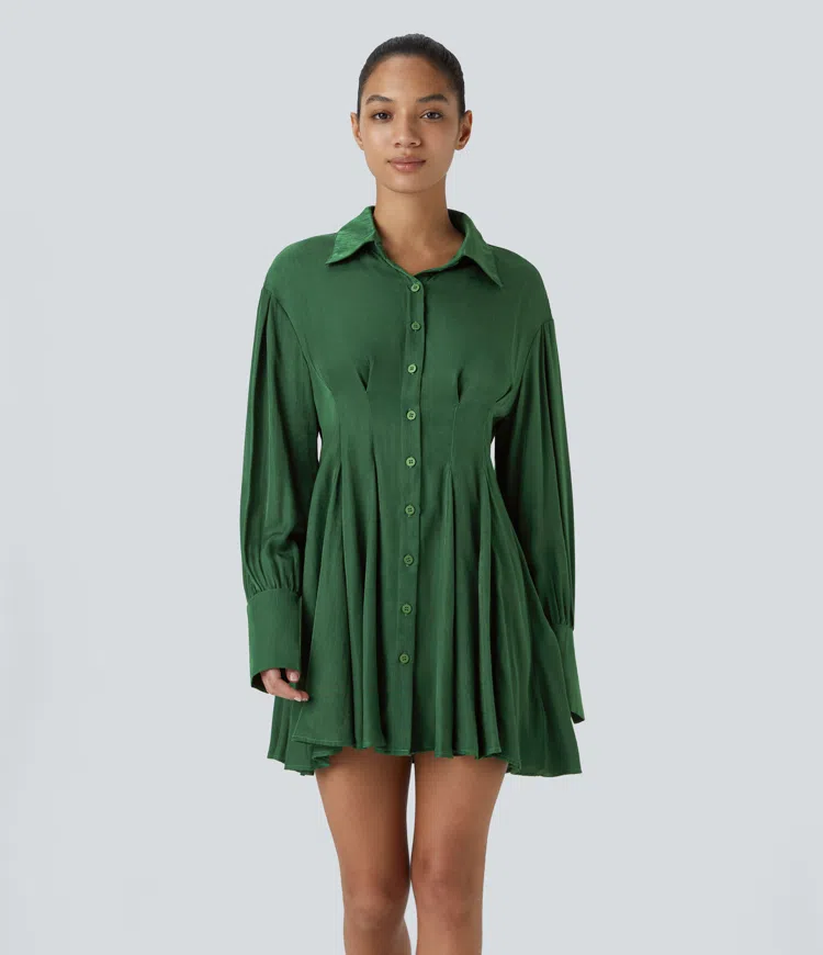 Halara long sleeve skater mini casual shirt dress