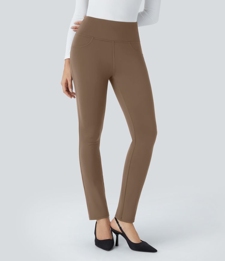  High Waisted Back Pocket Tapered Work Trousers