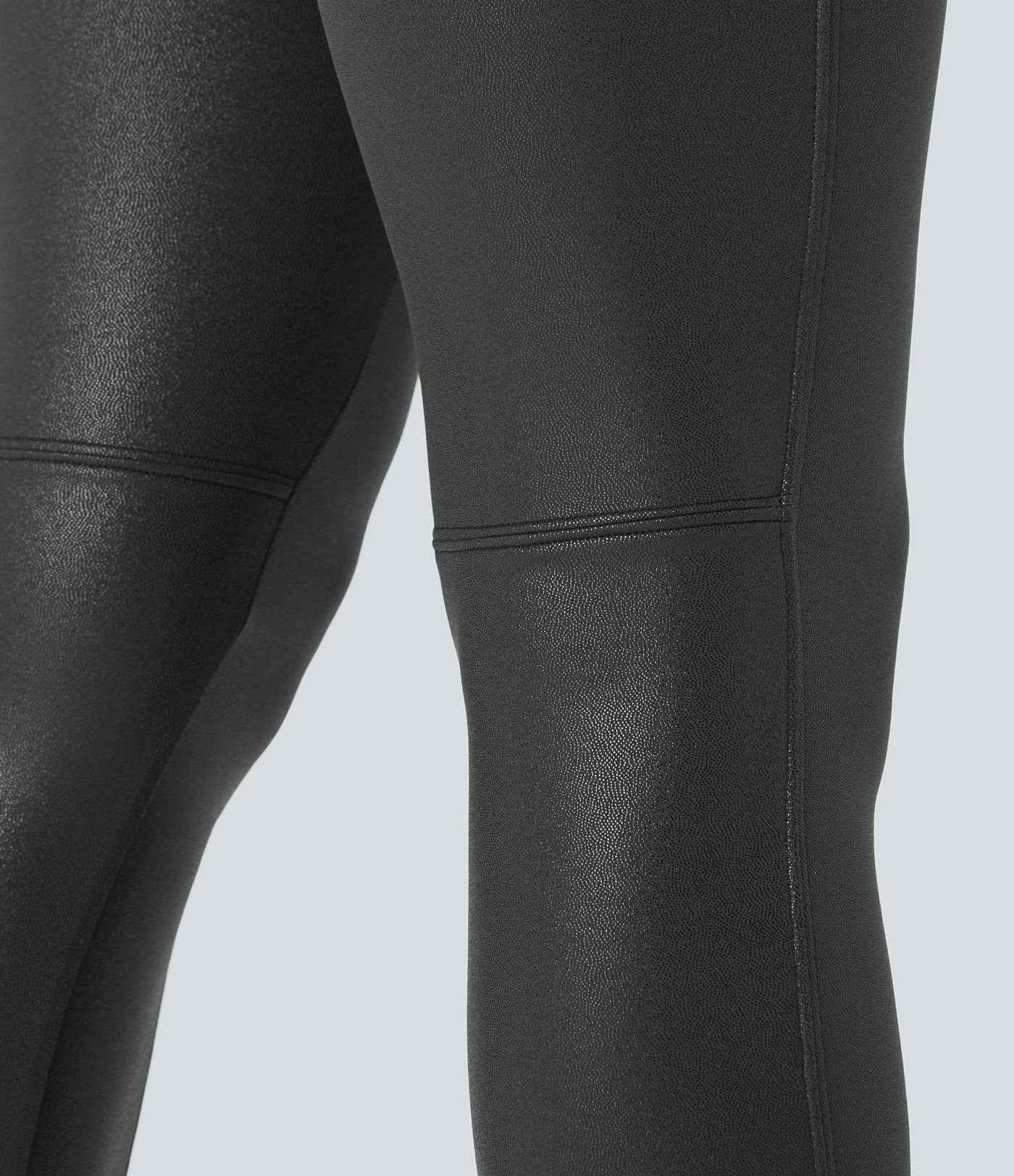 Legginsy SoCinched Wysoko Taliowane Modelujące z Kontrolą Brzucha, Nadruk w Stylu Skóry Ekologicznej z Folią, Elastyczne