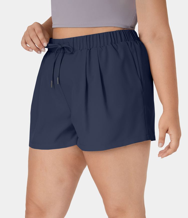 High Waisted Elastic Waistband Drawstring Side Pocket Plus Size Casual Shorts 3"