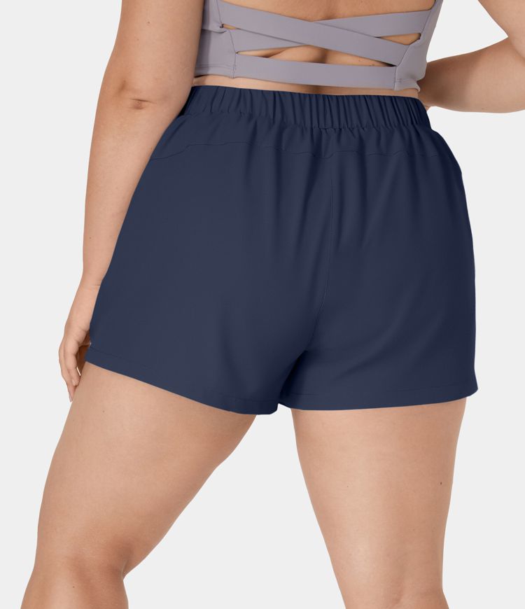 High Waisted Elastic Waistband Drawstring Side Pocket Plus Size Casual Shorts 3"