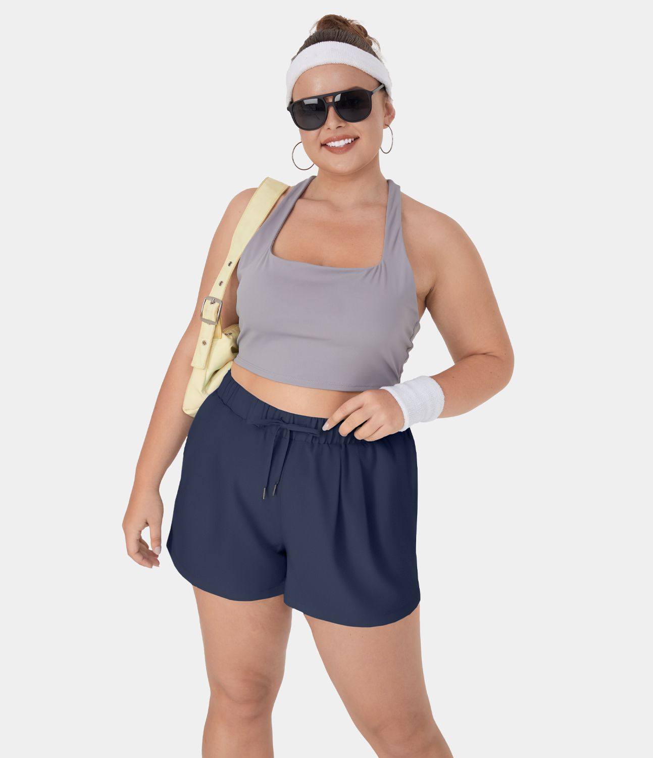Rekbare shorts met hoge taille, trekkoord, zakken en model voor grote maten, 3"