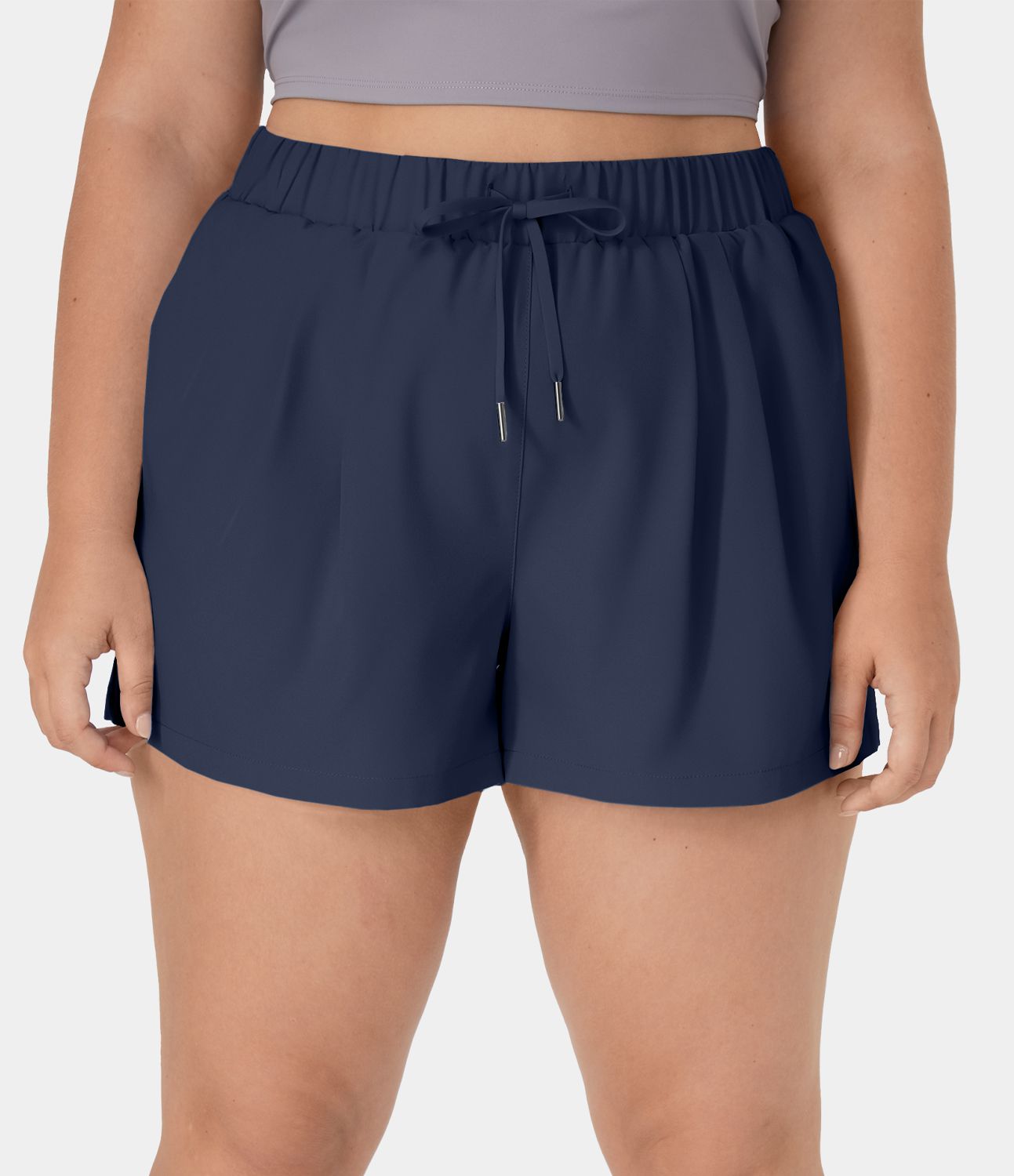 Rekbare shorts met hoge taille, trekkoord, zakken en model voor grote maten, 3"