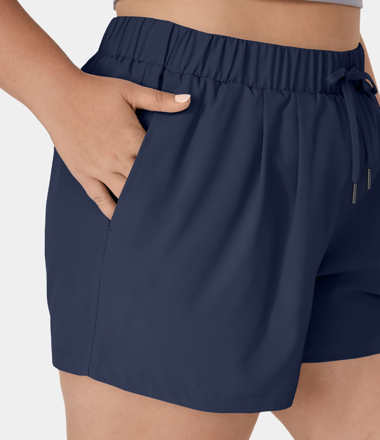 Rekbare shorts met hoge taille, trekkoord, zakken en model voor grote maten, 3"