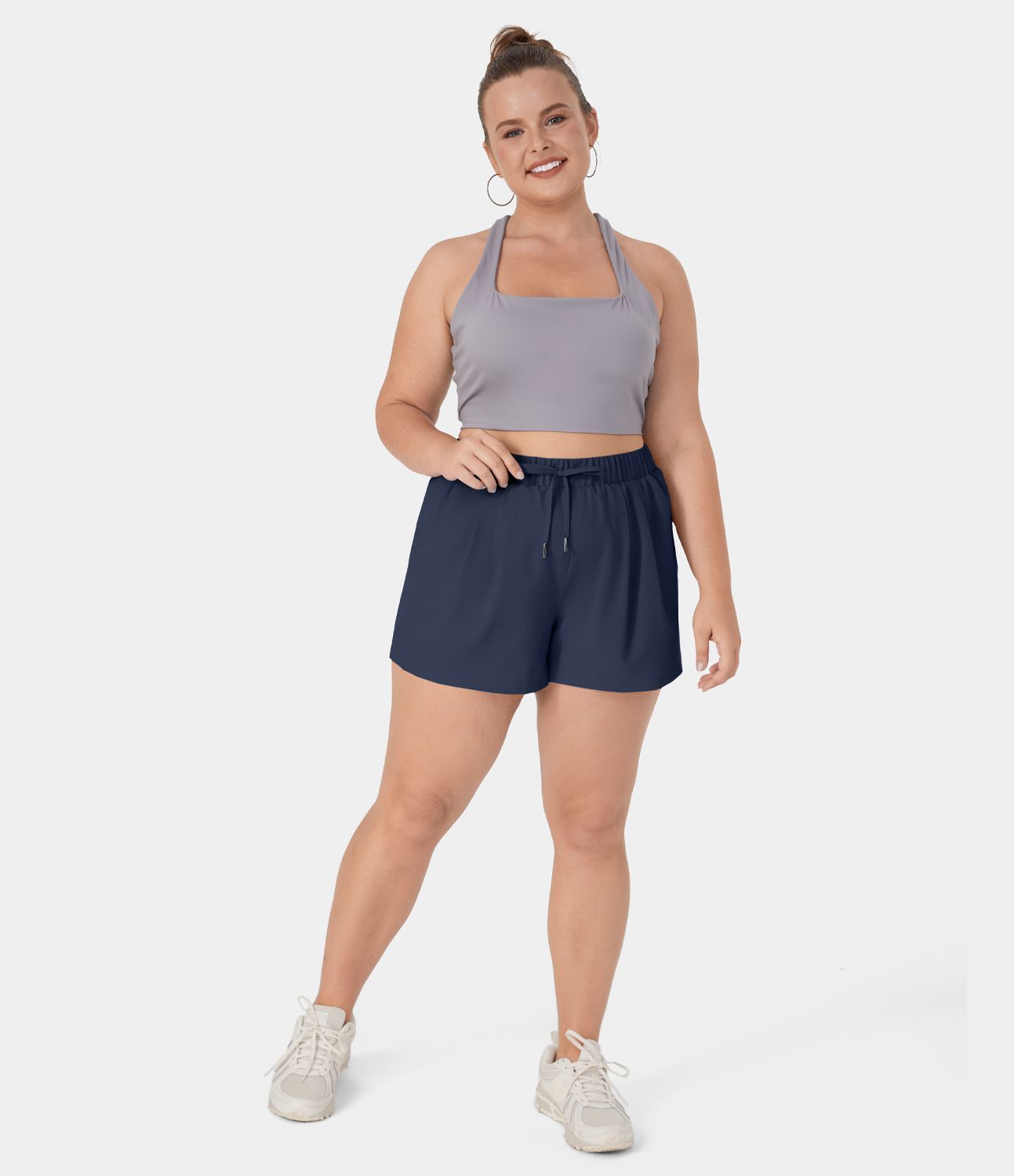 Rekbare shorts met hoge taille, trekkoord, zakken en model voor grote maten, 3"