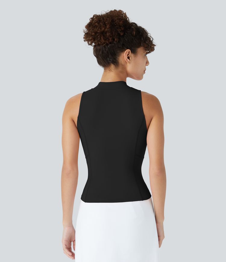 Baseball Collar Half Zipper Slim Quick Dry Golf Tank Top