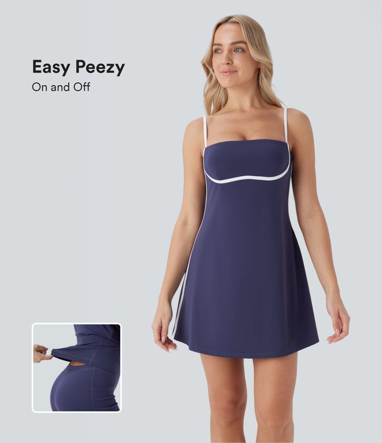 Mini Vestido Softlyzero™ QuickDry yoga secado rápido bolsillo 2 en 1 correa ajustable bloque color - Easy Peezy