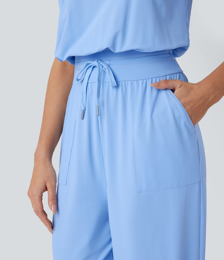 Sleeveless Cut Out Drawstring Pocket Cool Touch Yoga Jumpsuit-UPF50+